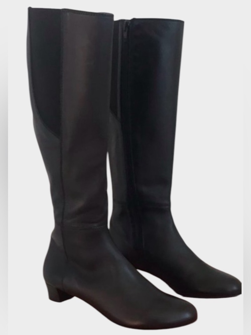 Black Knee High Leather Riding Boots Low Heel Italian AGL Size 37.5 (US 7)